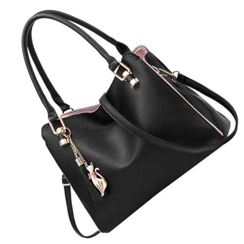 FOMIYES Große Damen Handtasche Schwarz Leichte Tragbare Umhängetasche mit Reißverschluss Multifach Tasche für Geldbörse und Smartphone Stilvolle Schultertasche für Alltag und von FOMIYES