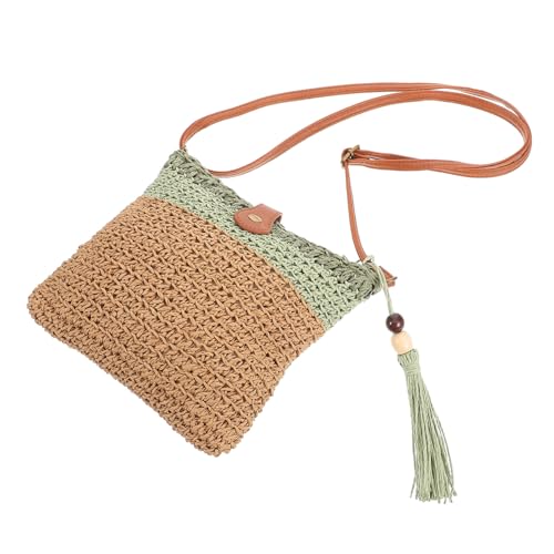 FOMIYES Große Geflochtene Strandtasche Damen mit Quasten Robuste Umhängetasche mit Großem Fassungsvermögen Vielseitige Boho Handtasche für Sommerurlaub Alltag und Picknick Grün von FOMIYES