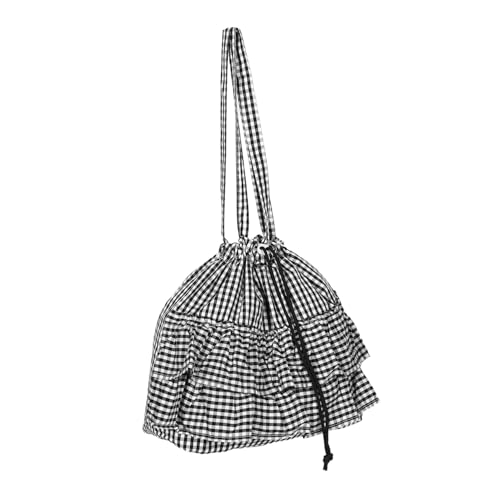 FOMIYES Große Kapazität Checkered Canvas Tote Bag mit Zartem Rüschensaum Wiederverwendbare Schultertasche für Damen Robustes Segeltuch Stilvoll für Urlaub Alltag Arbeit und Shopping von FOMIYES