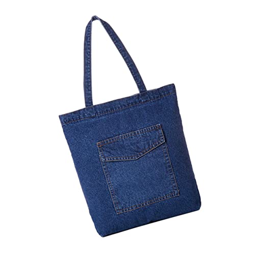 FOMIYES Große Kapazität Schultertasche Damen Denim Tote Bag Umhängetasche aus Robustem Canvas für Alltag Arbeit Reisen Schule Strand Dunkelblau Style von FOMIYES