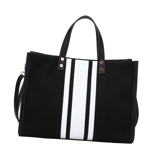 FOMIYES Große Kapazität Tote Bag Damen Schwarz Gestreifte Umhängetasche mit Verstellbarem Schulterriemen Robustem Material und Reißfestem Design für Freizeit und Alltag von FOMIYES