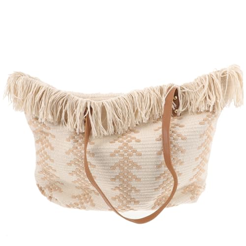 FOMIYES Große Kapazität Woven Tassel Schultertasche Damen Handgefertigte Tote Bag Vielseitige Umhängetasche für Alltag Reise Strand Party von FOMIYES