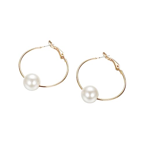 FOMIYES Große Perlenohrringe für Frauen Chic Persönlichkeit Temperament Silberstecker Vergoldet für Besondere Anlässe und Alltagsmode Weiß von FOMIYES