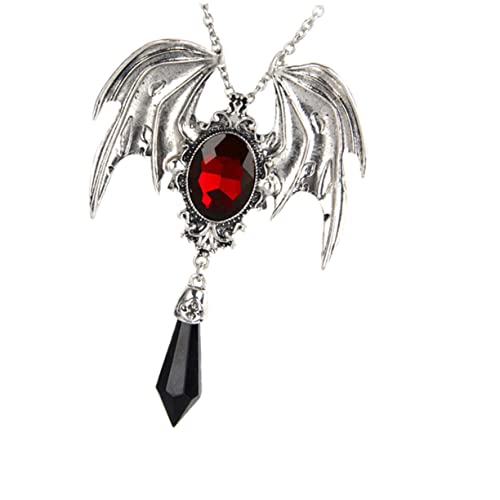 FOMIYES Halloween Retro Fledermaus Flügel Anhänger Halskette Edelstein Gothic Schmuck Halloween Party Accessoire für Damen Vintage Gothic Stil Robustes Legierungsmaterial von FOMIYES