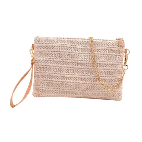 FOMIYES Handgefertigte Strohtasche Damen Handtasche mit Kette Handgelenktasche und Crossbody Beach Bag Strapazierfähige Umhängetasche für Alltag Party Shopping und Outdoor Mittelgroß von FOMIYES