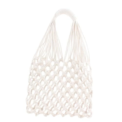 FOMIYES Handgefertigte Weiße Strandtasche aus Geflochtenem Stroh Handgehöhlte Sommerliche Tragetasche mit Einzigartiger Netzstruktur Modische und Strapazierfähige Handtasche für Alltag von FOMIYES