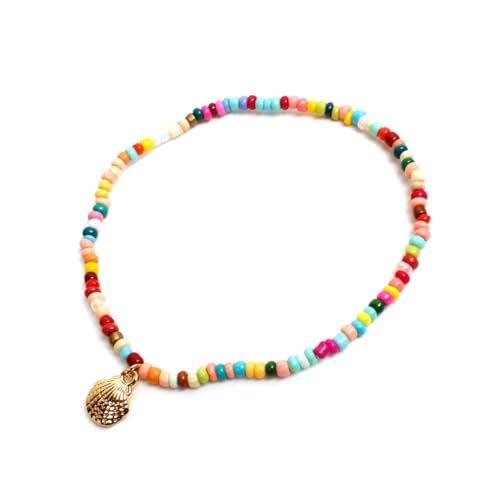FOMIYES Handgefertigtes Buntes Fußkettchen aus Legierung und Perlen Wasserdichtes Strand accessoire für Damen Farbenfrohe Hawaii Muschel Fußkette Leicht und Langlebig für Urlaub und Reise von FOMIYES