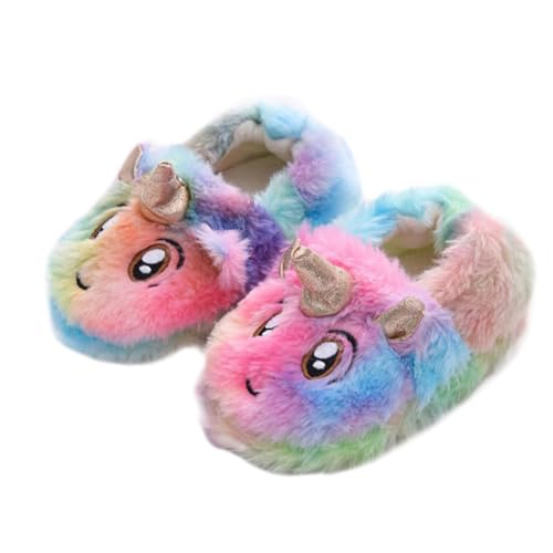 FOMIYES Hausschuhe Einhorn Plüsch Pantoffeln Warm Rutschfest Weiche Sohle Atmungsaktiv Winter Slippers für Jungen Mädchen Innenbereich von FOMIYES