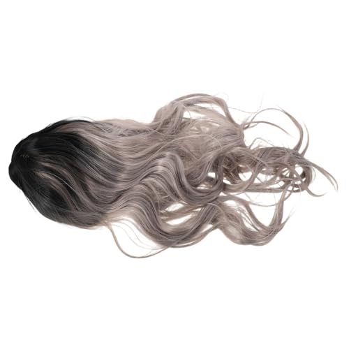 FOMIYES Heat Resistant Grey Long Wavy Wig für Damen mit Verstellbarem Netz Komfortable Natürliche Synthetische Locken mit Schwarzem Grauem Farbverlauf für Alltag Party Cosplay Kostüm von FOMIYES