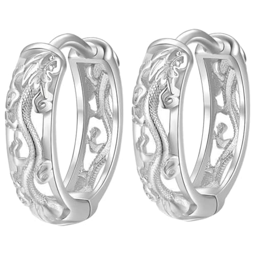 FOMIYES Herren Creolen Ohrringe mit Drachenmuster Klassische Silberfarbene Hoops Robuster Legierungs Schmuck für Alltag und Bühne Modisch Vielseitig von FOMIYES