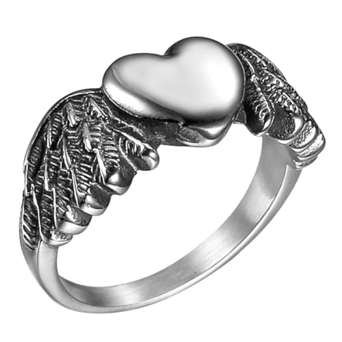 FOMIYES Herz Fingerring Damen Ring mit Engelsflügel Design Retro Schwarz Leichter Legierungsring Modischer Langlebiger Schmuck für Mädchen Alltagsschmuck von FOMIYES