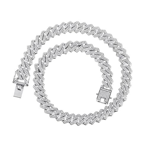 FOMIYES Hip Hop Voll Strass Kubanische Gliederkette Herren Damen Link Chain Necklace Leichtes Legierungsschmuck Punk Accessoire für Lagenlook und Alltag von FOMIYES