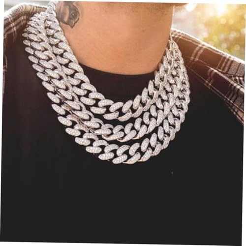 FOMIYES Hip hop Herren Halskette Kubanische Kette mit Voller Strassbesatz Lange Metalllegierung Link Chain für Streetwear und Partys Modisches Accessoire für Männer und von FOMIYES
