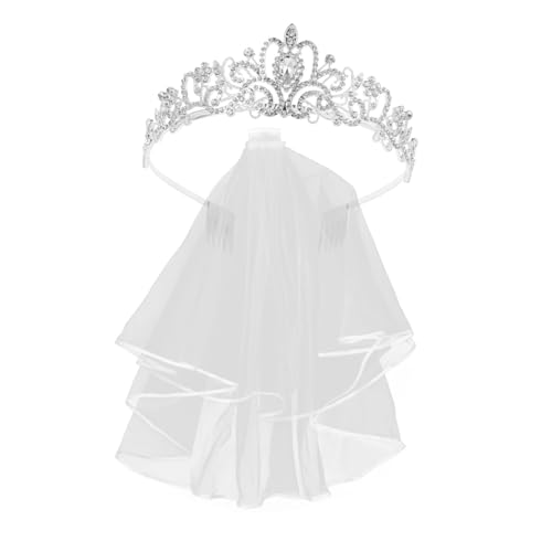 FOMIYES Hochwertiges Braut Silber Strass Tiara Teiligem Schleier Verstellbare Brautschmuck Kopfstück für Hochzeit Party Festliche Anlässe Damen von FOMIYES