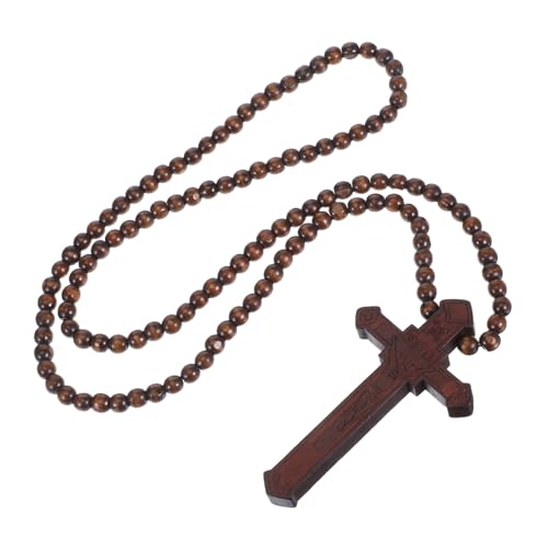 FOMIYES Holz Kreuz Anhänger Halskette mit Holzperlen Spirituelle Gebetskette für Männer und Frauen Leichter Hypoallergener Rosenkranz Schmuck im Angesagten Streetstyle Vielseitig für von FOMIYES
