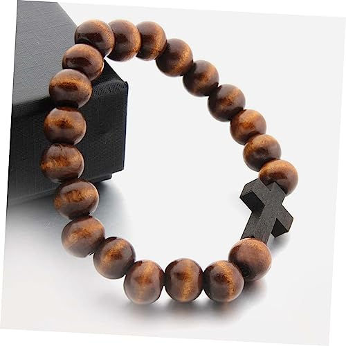 FOMIYES Holzperlen Armband Verstellbar Leichtes Cross Charm Vintage Damen Schmuck Holzarmband mit Kreuzanhänger Braun Handgefertigt Komfortabel Modisch von FOMIYES