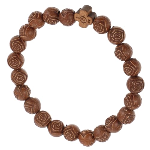 FOMIYES Holzperlen Armband mit Kreuzanhänger Gebetskette Rosenkranz Perlenarmband für Herren und Damen Religiöses Schmuckstück mit Natürlichem Look Glatte Oberfläche zu Tragen Geschenkidee von FOMIYES