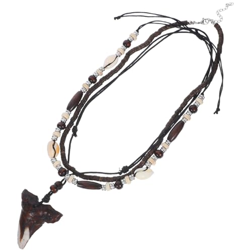 FOMIYES Holzperlen mit Haifischzahn Anhänger Strand Halskette für Urlaub Freizeit und Besondere Anlässe von FOMIYES