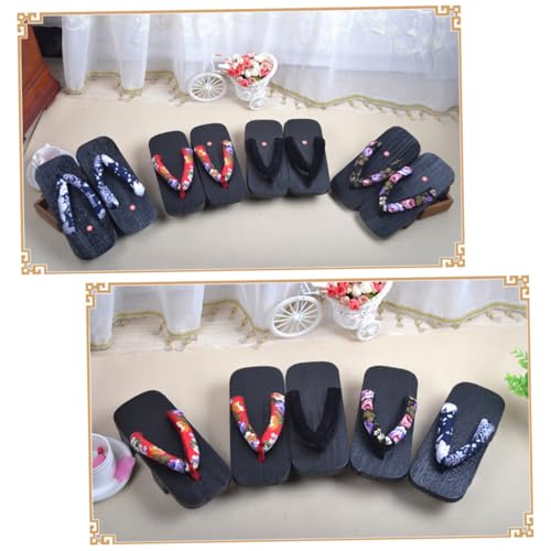 FOMIYES Japanische Clogs Holzpantoletten Damen Sommer Platform Sandalen Bequeme Slipper mit Zwei Zähnen rutschfest Casual Schuhe für Freizeit und Party in Hellblau Weiß Muster von FOMIYES