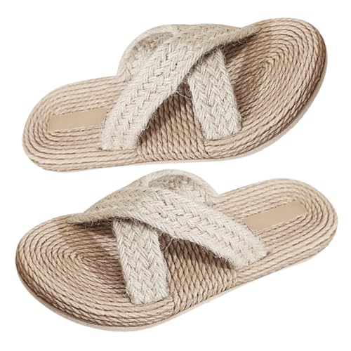 FOMIYES Japanische Hausschuhe Damen Herren Atmungsaktive Indoor Slippers mit Rutsch Sohle Leichte Sommer Sandalen im Retro Stil Komfortable Freizeit Pantoletten für Zuhause von FOMIYES