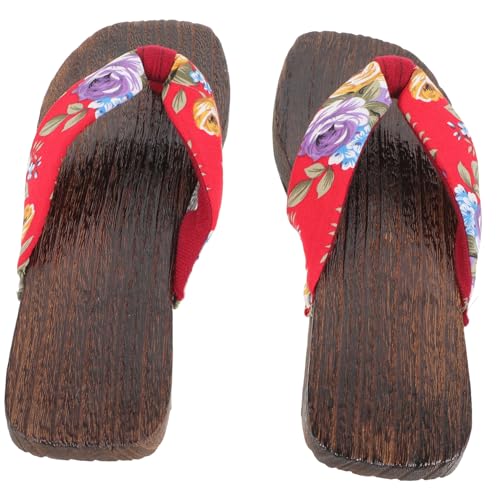 FOMIYES Japanische Holzclogs Damen Slipper mit Stoff Traditionell Bedruckt Stabile Materialien Bequeme Vielseitig für Freizeit Party und Outdoor Modisch und Langlebig von FOMIYES
