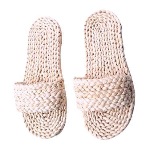 FOMIYES Japanische Retro Gewebte Hausschuhe Atmungsaktive Rutschfeste Slipper aus Cornhusk material Leichte Bequeme Indoor schuhe für Damen und Herren für Zuhause und Strand Weiß von FOMIYES
