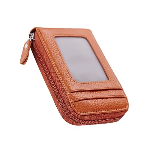 FOMIYES Reißverschluss-kartengeldbeutel Aus Echtleder Sicherheits-geldbörse Für Damen Und Herren Organizer Für Kleingeld Und Karten Gelbbraun von FOMIYES