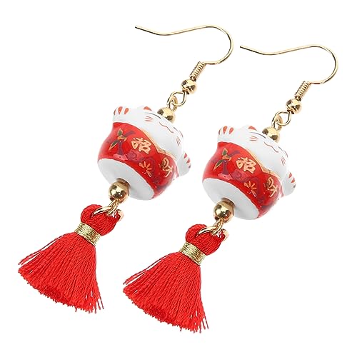 FOMIYES Katzenohrringe Damen Rote Quasten Ohrringe Süße Glückskatze Dangle Ohrringe Modischer Schmuck für Festivals und Besondere Anlässe Langlebig und Leicht von FOMIYES