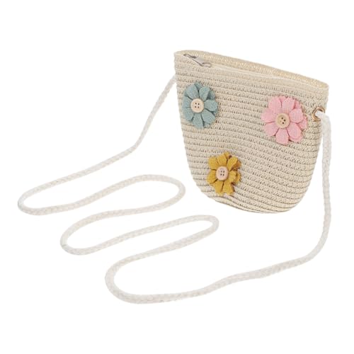 FOMIYES Stroh Gewebte Umhängetasche Für Junge Mädchen Kleine Mädchen Sommertasche Strandtasche Blumendekor Leicht Robust Tragegefühl Foto-Requisite Sommer von FOMIYES