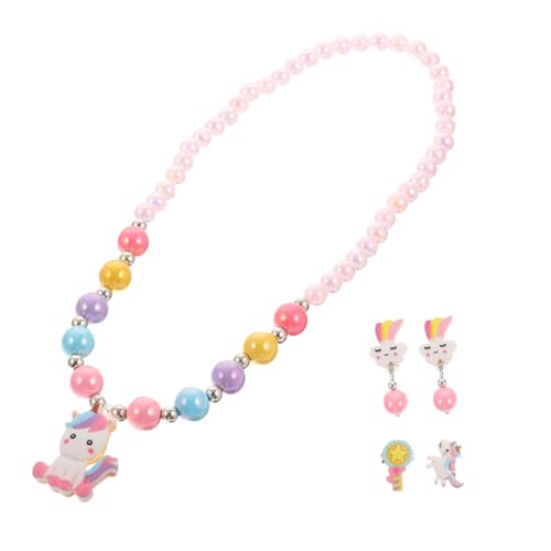 FOMIYES Kinderschmuck Set Einhorn Perlen Halskette Armband Ohrringe Ring für Mädchen Party Hautfreundlich und Langlebig von FOMIYES