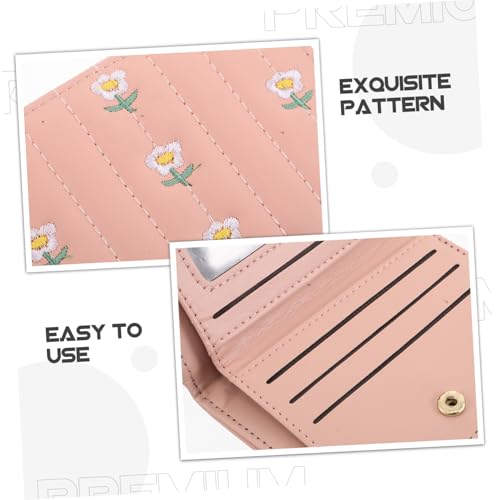FOMIYES Kleine Damen Geldbörse PU mit Süßer Blumenstickerei Weiches Material Praktisches Zwei Fach Design Kompakte Münzbörse und Kartenhalter für Reise und Alltag von FOMIYES