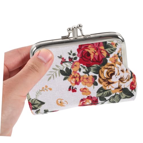 FOMIYES Kleine Damen Geldbörse mit Floralem Muster Kompakte Münztasche Segeltuch Tragbare Handtaschen Geldtasche für Reisen und Alltag Multifunktional und Leicht zu Verstauen Weiß von FOMIYES