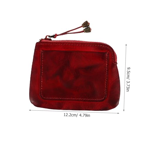 FOMIYES Kleine Geldbörse Damen Münzfach Portemonnaie Frauen Mini Coin Purse aus Langlebigem Rindsleder mit Kartenfächern Elegant Weinrot Kompakt für Alltag von FOMIYES