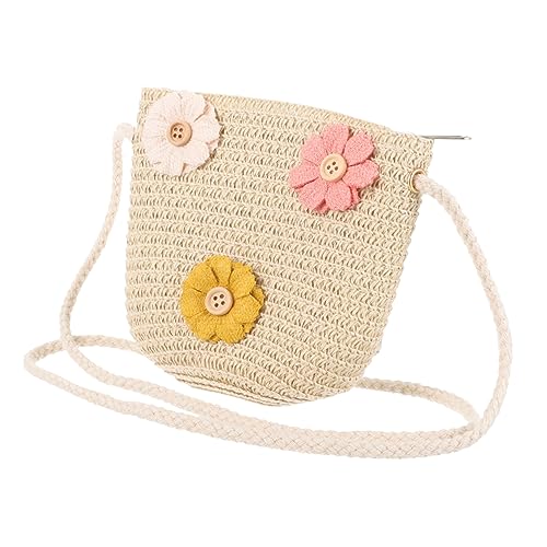 FOMIYES Stroh Gewebte Umhängetasche Für Junge Mädchen Sommertasche Für Kleine Mädchen Strandtasche Handgewebte Stroh-Handtasche Schultertasche Gewebte Kindertasche von FOMIYES