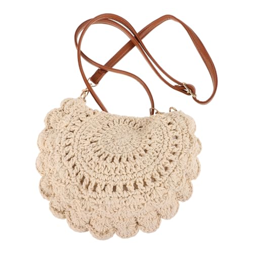 FOMIYES Kleine Umhängetasche aus Baumwollfaden Verstellbarer Schultergurt Luftiges Gehäkeltes Design Vielseitige Sommertasche für Damen als Strand Freizeit Alltagsbag von FOMIYES