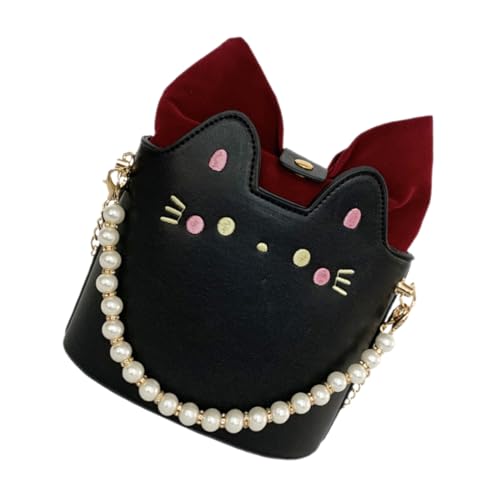 FOMIYES Kleine duftende Perlenbeutel Kette Mädchen Trendy Karikatur Schulter Kind handtasche multifunktionale Umhängetasche Tasche in Katzenform Cartoon-Umhängetasche Polyester Schwarz von FOMIYES
