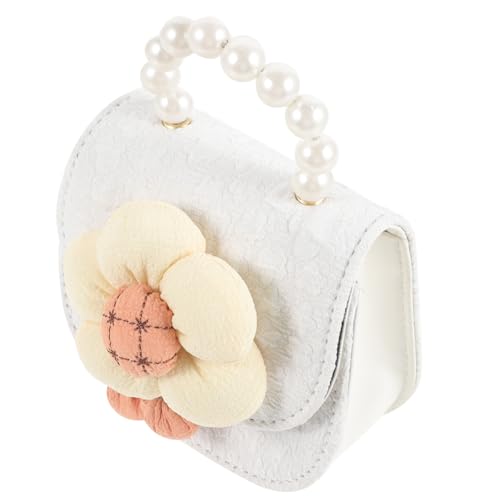 FOMIYES Kleiner Mädchen Handtasche mit Blumenmuster Süße Umhängetasche PU mit Perlen für Mädchen Vielseitig Einsetzbar als Schultertasche oder Handtasche für Freizeit und Reisen von FOMIYES