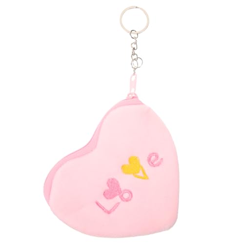 FOMIYES Kleines Herzförmiges Plüsch Portemonnaie Mit Schlüsselanhänger Weiches Mädchen Täschchen Valentinstag Münzbörse Süß Rosa von FOMIYES