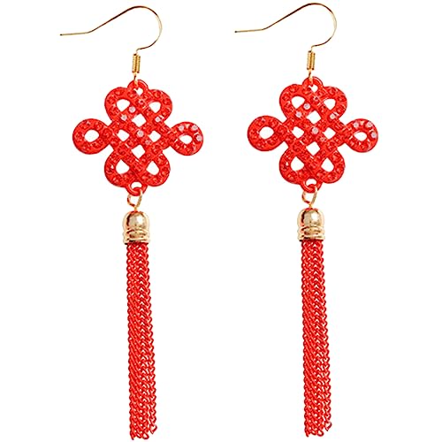 FOMIYES Knoten Ohrringe Damen Festival Ohrschmuck Rot mit Quaste Neujahr Schmuck Leichtes Hautfreundliches Legierungsmaterial Attraktives Design für Herbst Winter Feiertage von FOMIYES