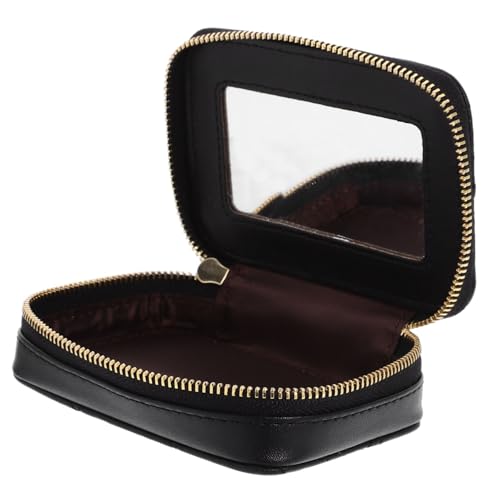 FOMIYES Kompakte Kosmetiktasche mit Spiegel Tragbare Lippenstift Aufbewahrung für Damen Reise Make Up Tasche Geeignet für Camping Party und Alltag Schwarzes Design von FOMIYES