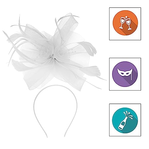 FOMIYES Kopfschmuck Aus Federnetz Fascinator-stirnband Vintage Feder Kopfbedeckung -stirnbänder Fascinator-hüte Für Frauen Facinator Partyhüte Handgemacht Fräulein Feder Weiß von FOMIYES