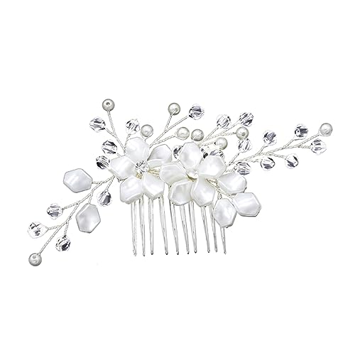 FOMIYES Kopfschmuck aus Perlen Brautkopfschmuck für die Hochzeit Haarschmuck für die Braut Disc-Haarkamm Tiara Hochzeit Haarkamm Brauthaarkamm Strasssteine Kopfbedeckung Perlenblume Weiß von FOMIYES