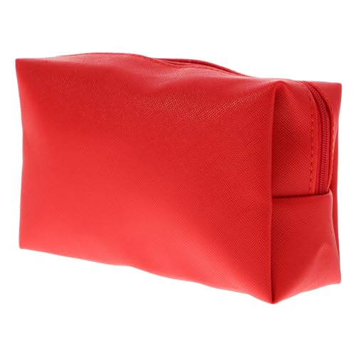 FOMIYES Kosmetiktasche Damen Rot Pu Leder Glänzend Genähte Schminktasche Tragbar Kleine Make up Tasche Reise Kulturbeutel Toilettenartikel Organizer von FOMIYES