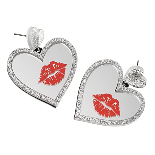 FOMIYES Kreative Ohrhänger Damen Herz Design Rote Lippen Muster Spiegeloberfläche Leicht und Langlebig für Party und Alltag von FOMIYES