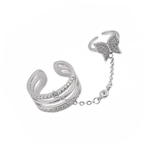 FOMIYES Kreativer Schmetterling Kettenring Damen Verstellbar Offenes Design Eleganter Fingerschmuck Legierung Zierlicher Ring für Alltag und Party von FOMIYES