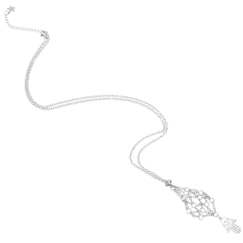 FOMIYES Kristallhalter Halskette mit Natürlichem Amethyst Anhänger Langlebiger Metallkäfig Verstellbarer Steinhalter für Wechselbare Schmucksteine Hamsa Hand Charm für Damen und Herren von FOMIYES