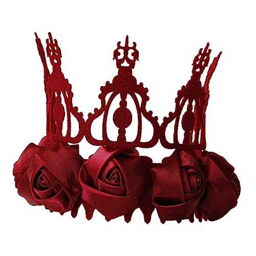 FOMIYES Krone Der Rosenkönigin Braut Blumenkopfschmuck Rosengirlande Vintage-rose Roter Blumenkopfschmuck Cosplay-kopfbedeckung Haarkranz Aus Roten Rosen Fräulein Kleid Stirnband Band von FOMIYES