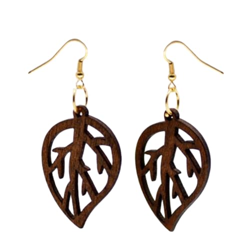 FOMIYES Lange Holz Ohrringe mit Hohlem Blattdesign Leichte Ohrhänger für Damen Eleganter Baumschmuck Handgefertigt für Alltag Party und von FOMIYES