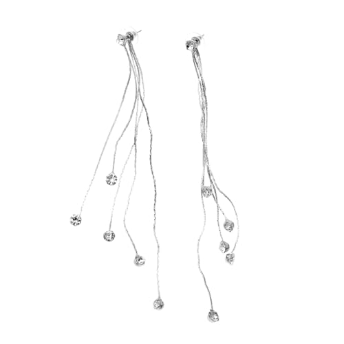 FOMIYES Lange Quastenohrringe mit Funkelnden Strasssteinen Modische Hängende Ohrhänger für Damen Stilvolle Silberohrringe Leicht Anzuziehen Vielseitig für Alltag Party Hochzeit und von FOMIYES