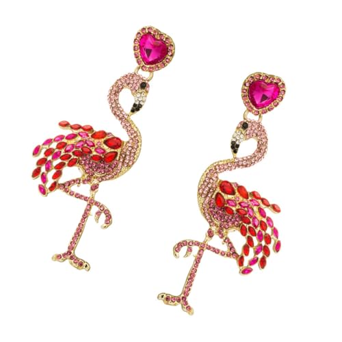 FOMIYES Lange Vintage Flamingo Ohrringe Damen mit Wassersteinen Modische Party Ohraccessoires Auffälliger Roter Eardrop Schmuck für Frauen Stilvolle Casual Ohranhänger von FOMIYES